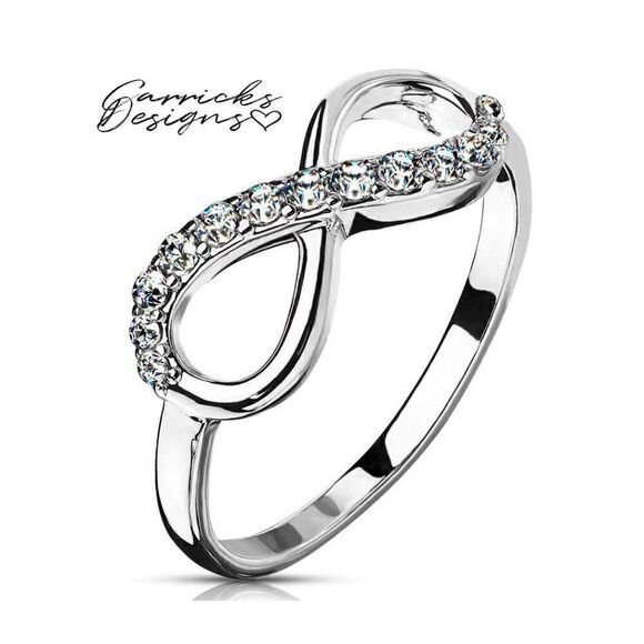 Women's Dainty Infinity Wedding Ring - Paved Gem Infinity Engagement Ring - Picture 1 of 7